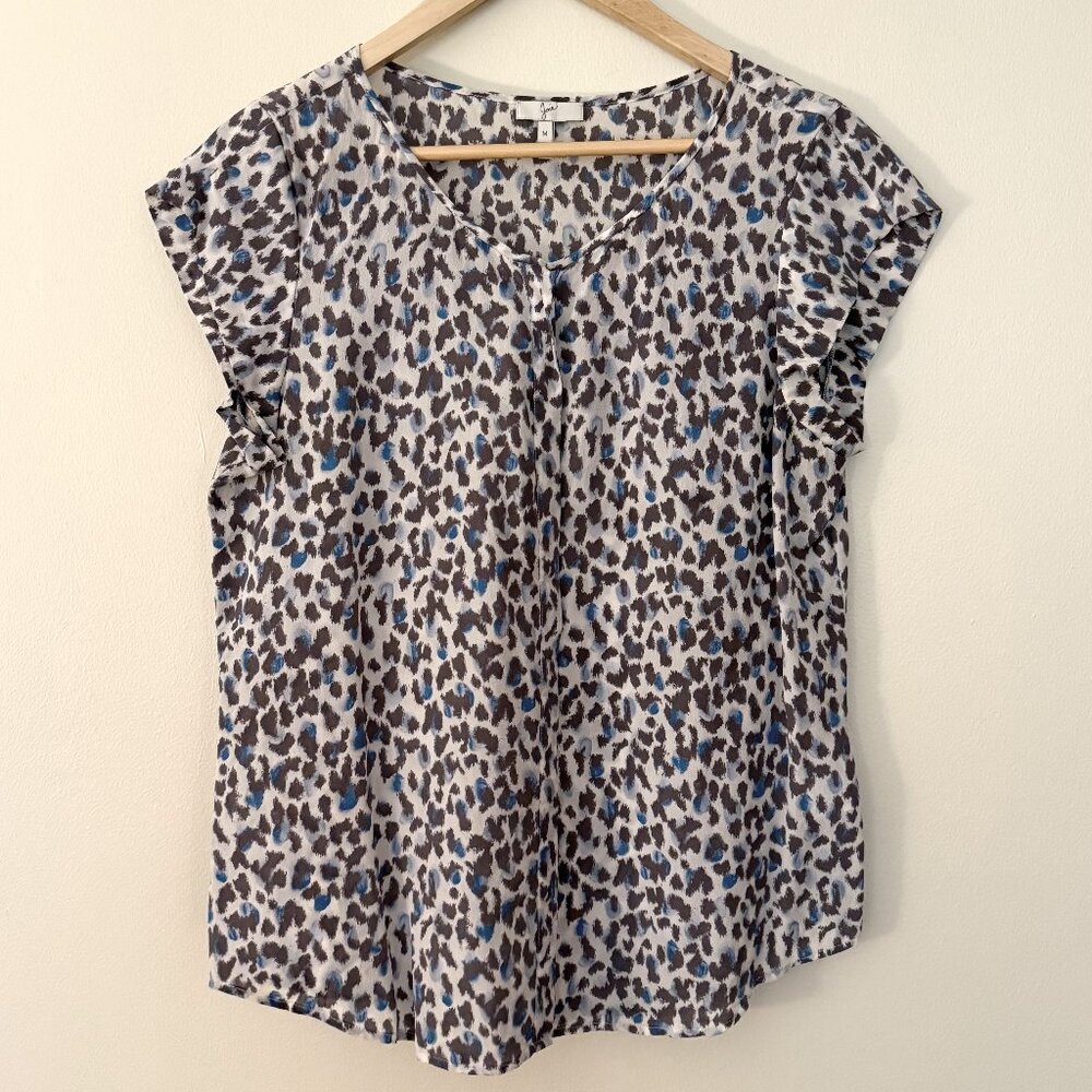 Joie 100% Silk Leopard Print Cap-Sleeve Button-Up Blouse Sz M